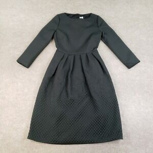 Sara Roka Dress Womens 38 (US 2) Black Quilted Long Sleeve Pleated Embellished